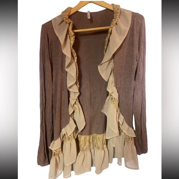 Adiktd lagen look boho bohemian open front Ruffle Hem lightweight cardigan - Picture 1 of 7